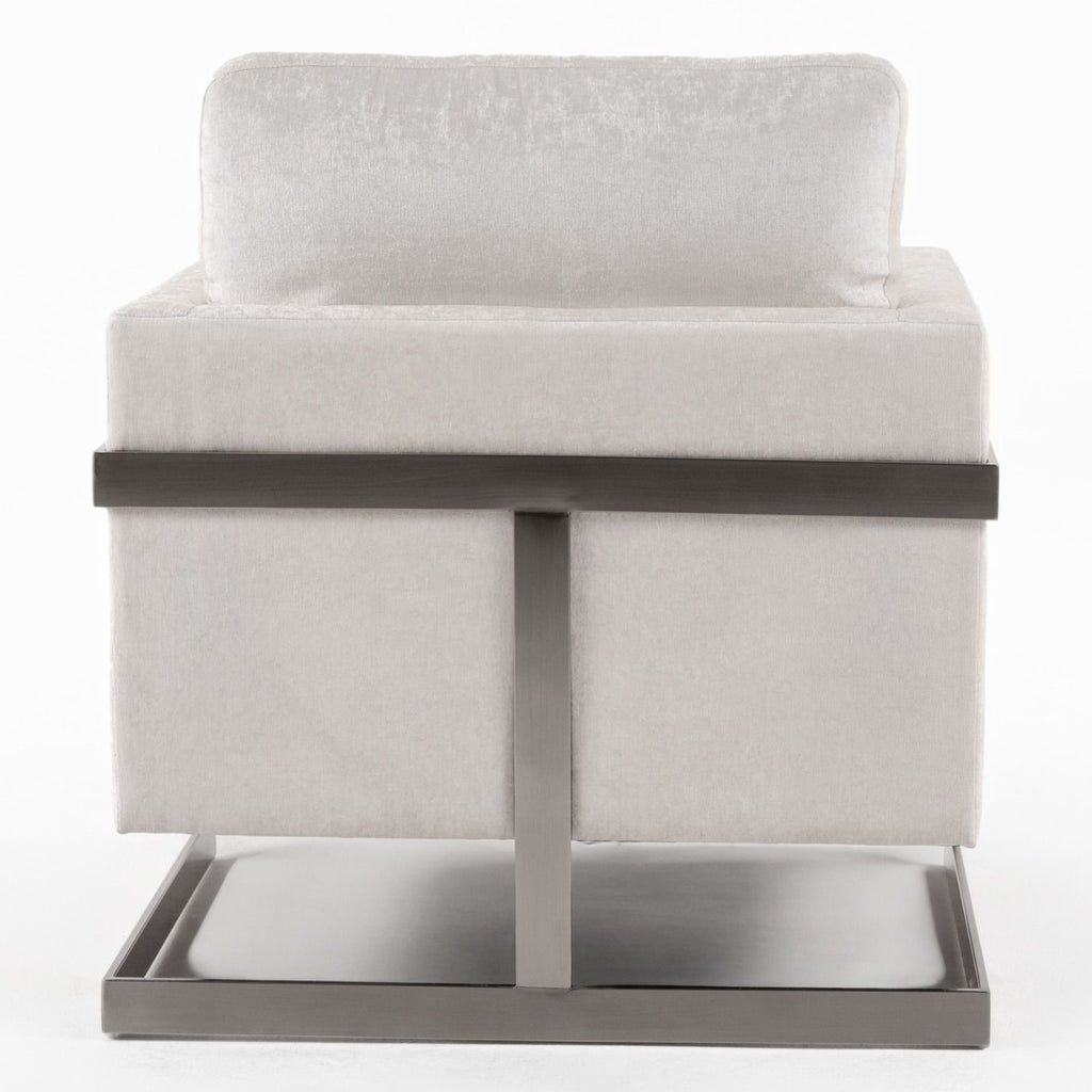 Prince - Contemporary Off White Fabric + Silver Accent Chair