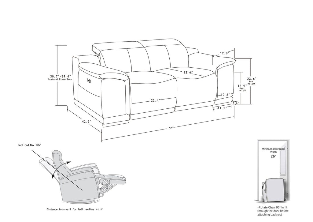 9762 Divanitalia Top Grain Italian Leather Power Reclining Loveseat with Adjustable Headrests - White - SKU 9762-PWR-L-WHITE - view 9