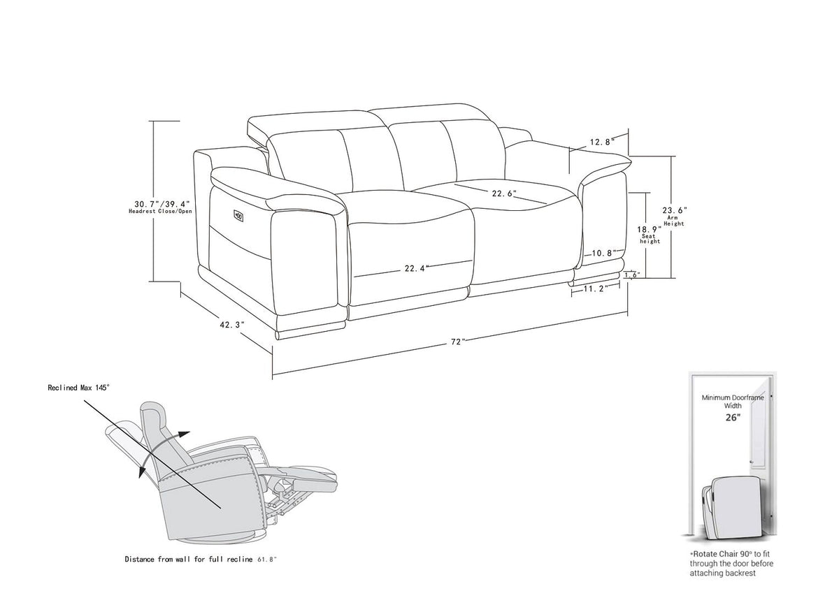 9762 Divanitalia Top Grain Italian Leather Power Reclining Loveseat with Adjustable Headrests - White - SKU 9762-PWR-L-WHITE - view 9