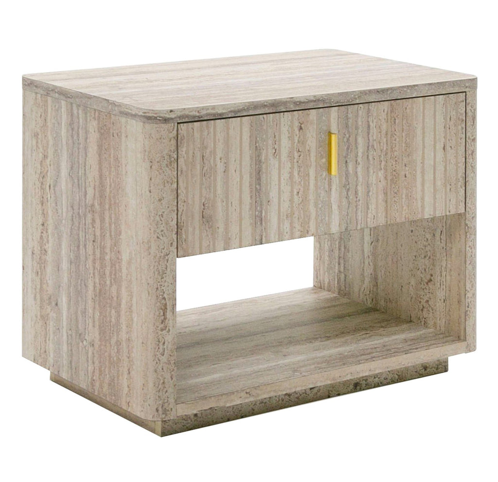Roma - Modern Faux Travertine + Gold Nightstand
