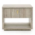 Roma - Modern Faux Travertine + Gold Nightstand