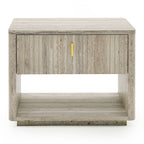 Roma - Modern Faux Travertine + Gold Nightstand