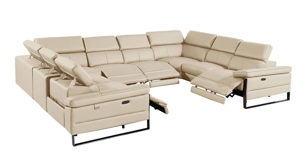 1246 Divanitalia 8-Piece U-Shaped Modular Power Reclining Sectional Sofa with 4 Power Recliners and Power Headrests - Top Grain Italian Leather