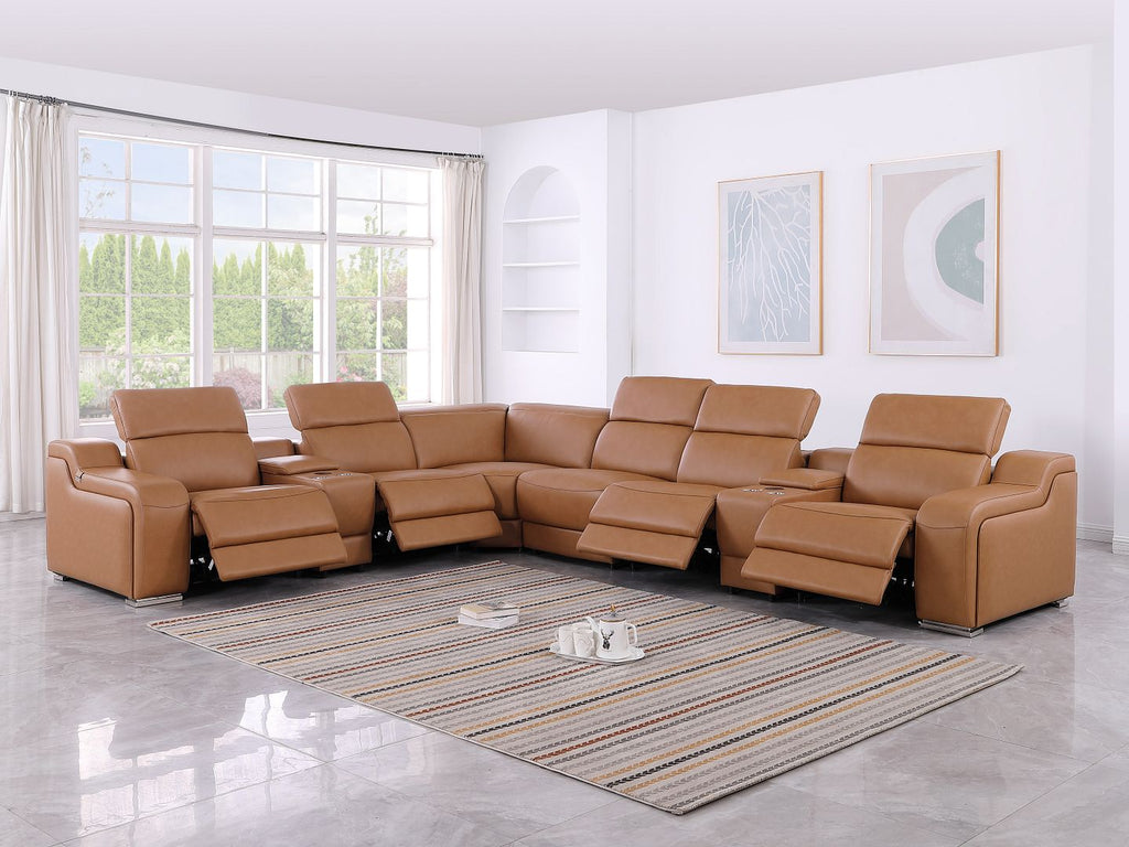 1116 Divanitalia 8-Piece L-Shaped Sectional Sofa in Top Grain Italian Leather with 4 Power Recliners & Power Headrests - Cognac - SKU 1116-COGNAC-8PC-4PWR-SECTIONAL - GROUP - view 2