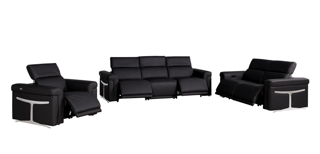 1126 Divanitalia 6-Piece Modular Power Reclining Sofa, Loveseat & Chair Set in Top Grain Italian Leather with 5 Power Recliners & Power Headrests - Black - SKU 1126-BLACK-6.5-HT-3PC - view 4