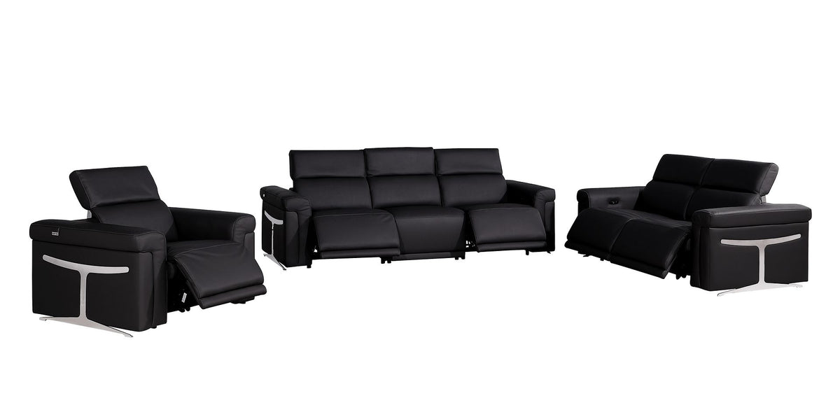 1126 Divanitalia 6-Piece Modular Power Reclining Sofa, Loveseat & Chair Set in Top Grain Italian Leather with 5 Power Recliners & Power Headrests - Black - SKU 1126-BLACK-6.5-HT-3PC - view 4