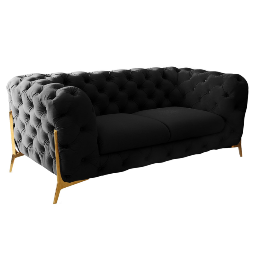 Quincey - Transitional Black Velvet Loveseat