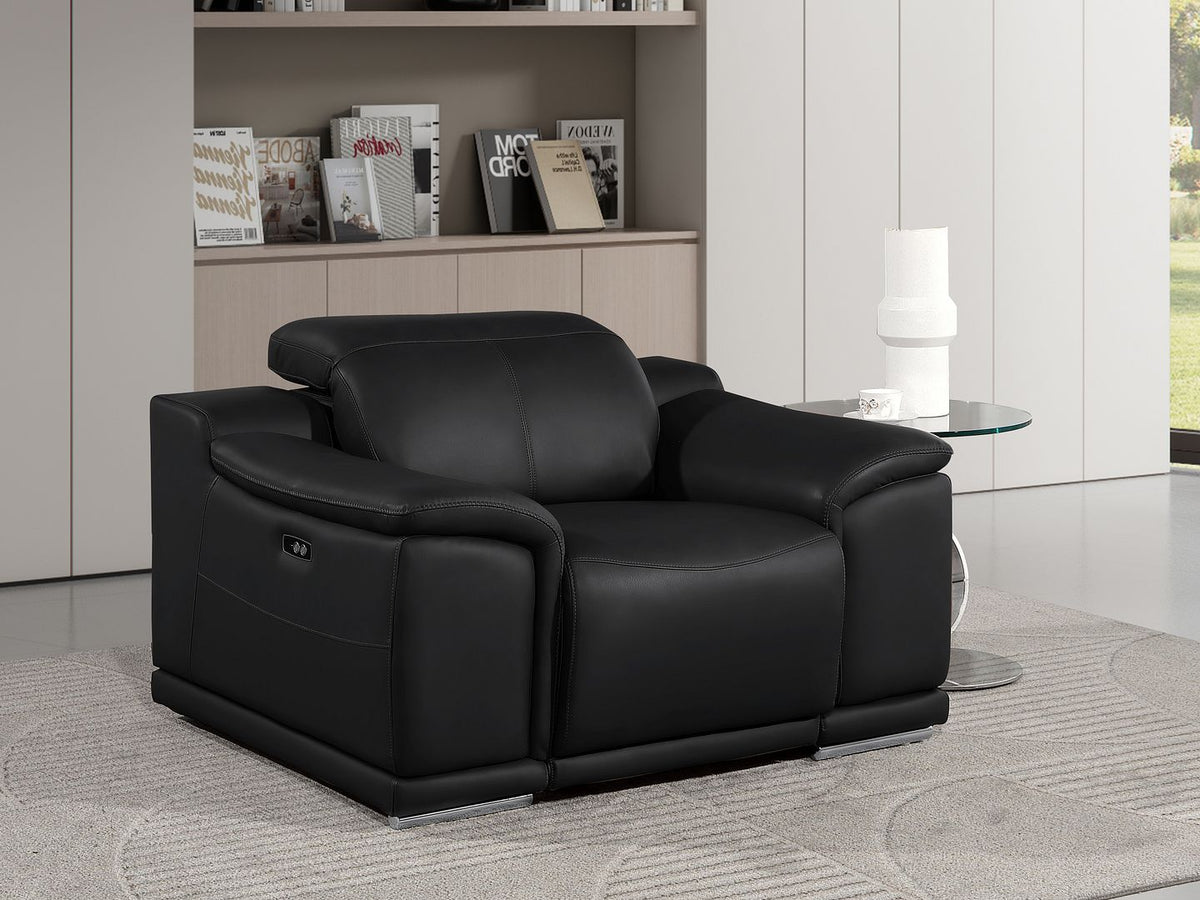 2679 Power Reclining Chair with Power Headrest in Genuine Leather - Black - SKU 2679-Black-CH