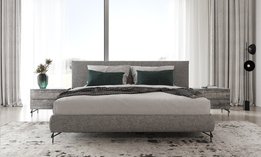 Aria - Italian Modern Multi Grey Bed and Two Nightstands - Italian Modern Multi Grey Bed and Two Nightstands