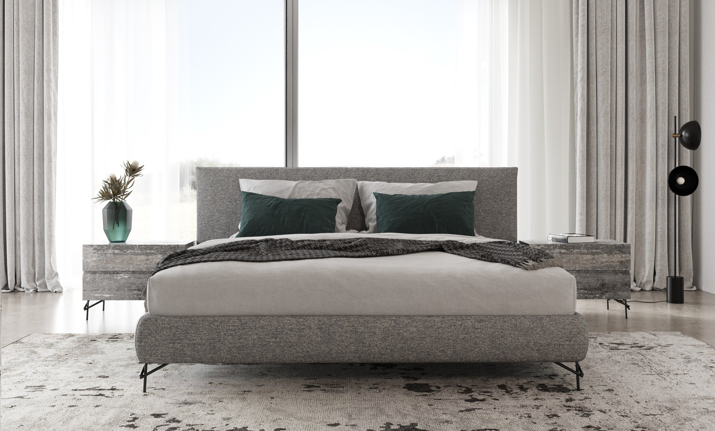 Aria - Italian Modern Multi Grey Bed and Two Nightstands - Italian Modern Multi Grey Bed and Two Nightstands - Queen
