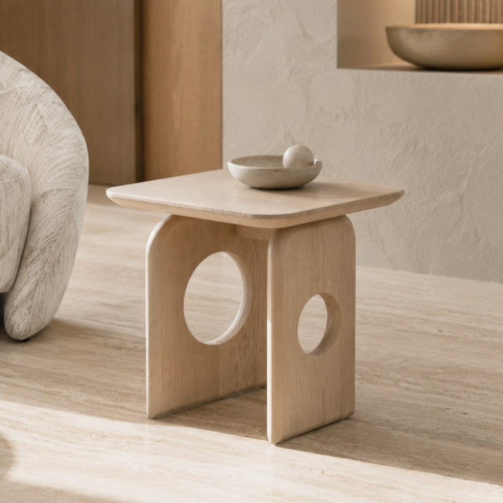 Osaka - Modern Faux Marble + Natural Ash End Table