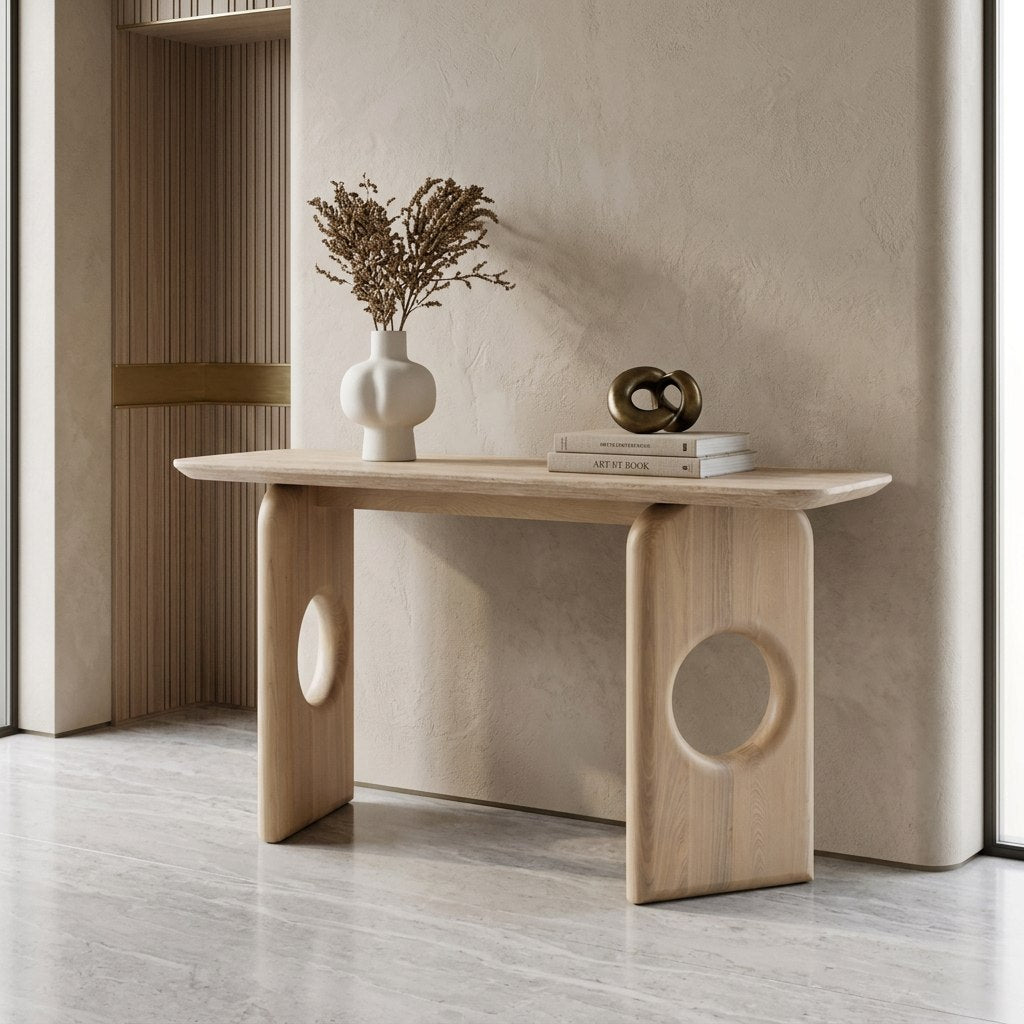 Osaka - Modern Faux Marble + Natural Ash Console Table