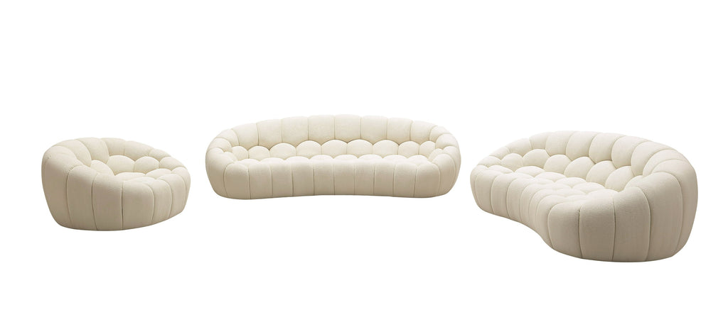 Yolonda - Modern Curved Off-White Fabric Sofa Set