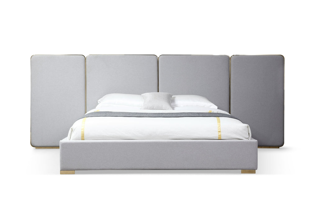 Eastern King Athena & Rothsay - Modern Grey Fabric + Wenge + Gold Bedroom Set - Modern Grey Fabric + Wenge + Gold Bedroom Set
