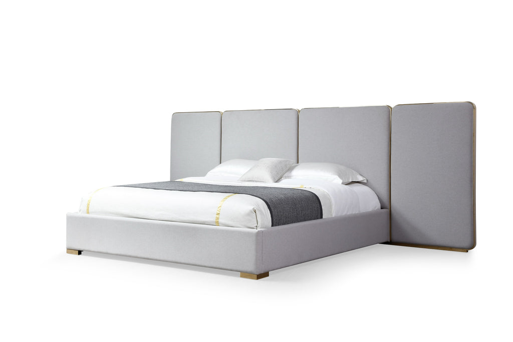 Eastern King Athena - Modern Light Grey Linen + Gold Bed - Modern Light Grey Linen + Gold Bed