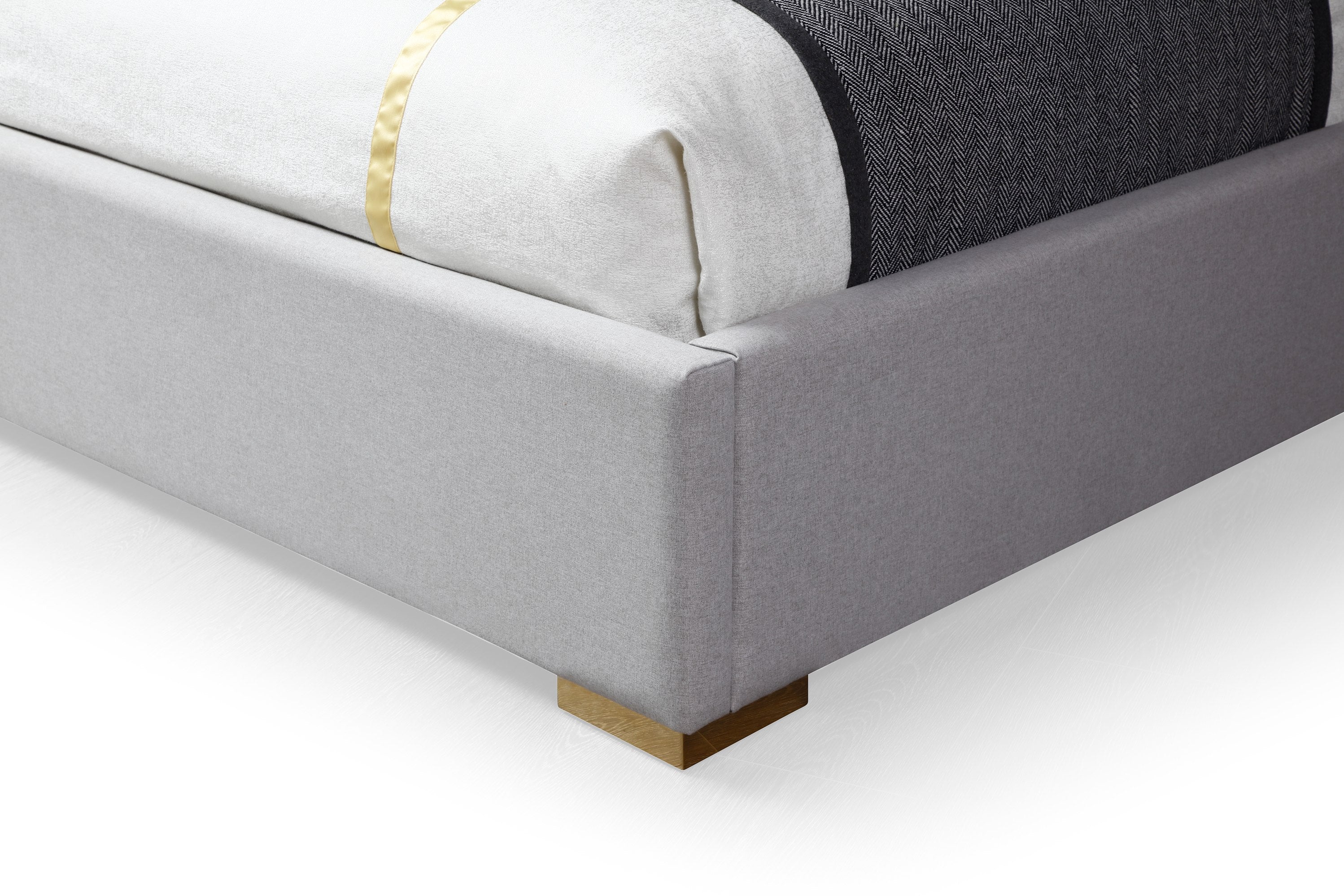 Eastern King Athena - Modern Light Grey Linen + Gold Bed - Modern Light Grey Linen + Gold Bed