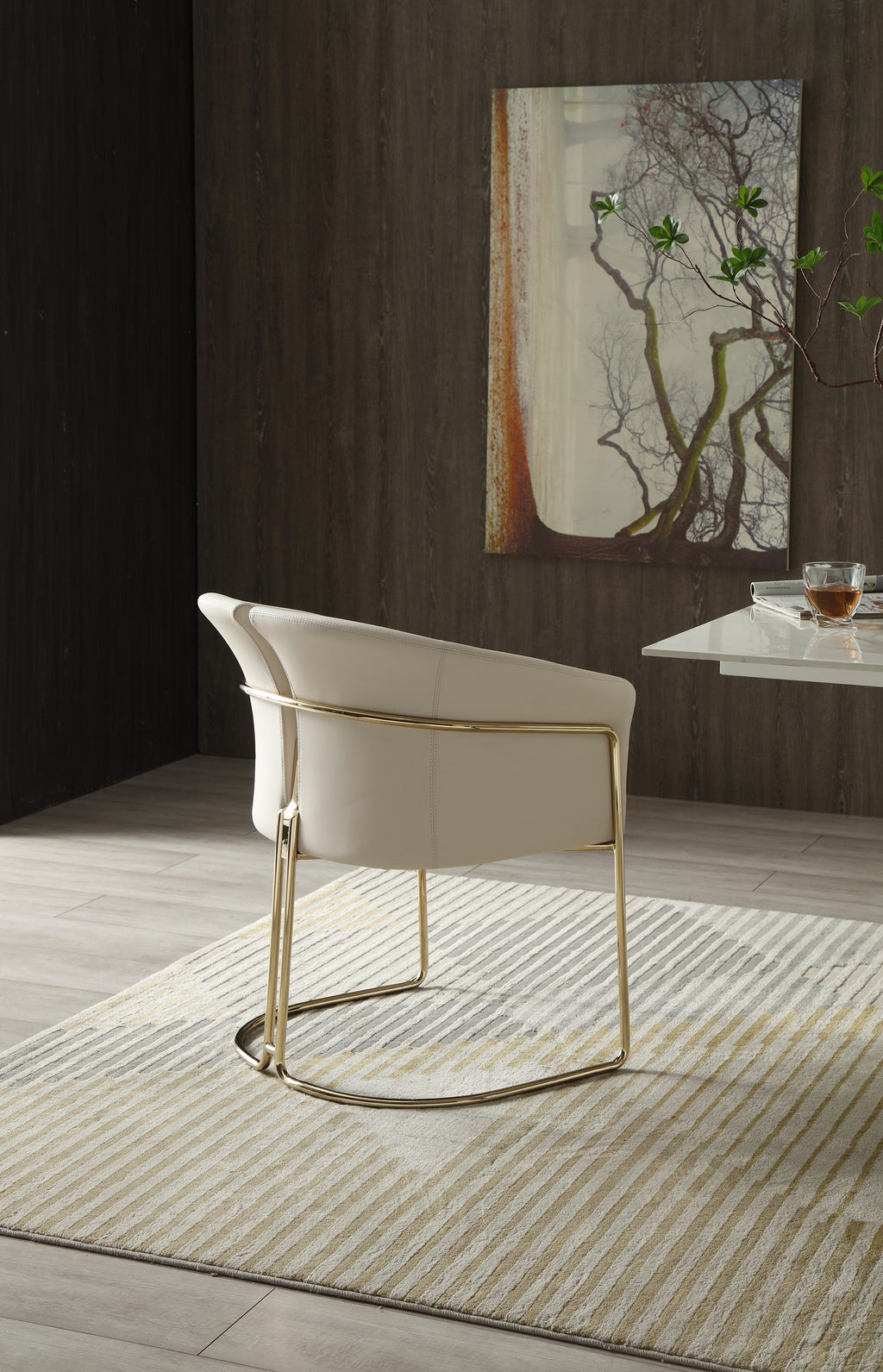 Renfew - Modern Beige Vegan Leather + Champagne Gold Dining Chair