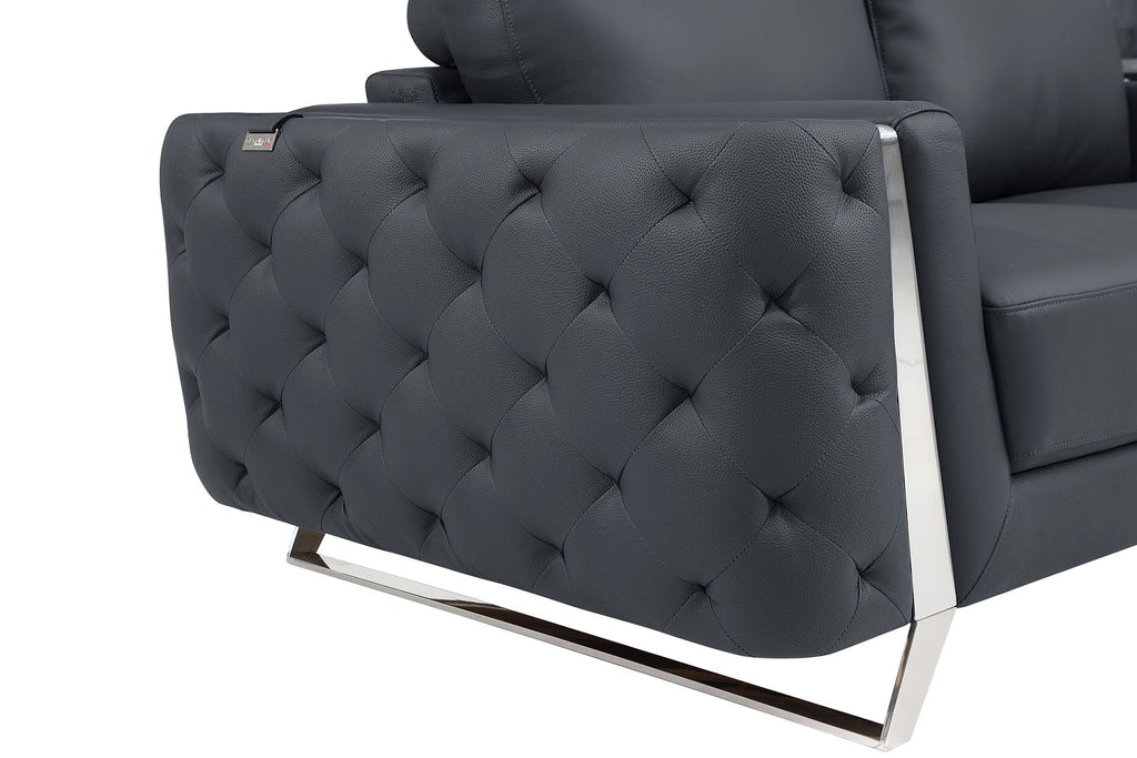 1050 Divanitalia 3-Piece Sofa Set in Top-grain Italian Leather - Dark Grey - SKU 1050-DK-GRAY-2PC - view 12