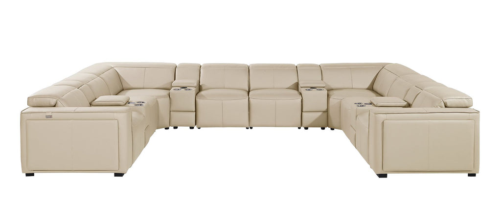 1224 Divanitalia 12-Piece U-Shaped Sectional Sofa in Top Grain Italian Leather with 4 Power Recliners & Power Headrests