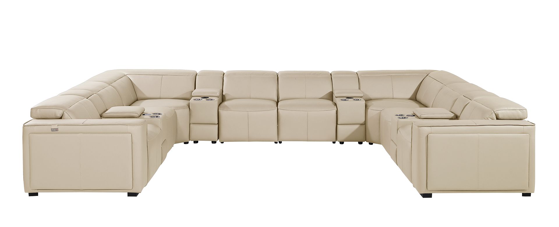 1224 Divanitalia 12-Piece U-Shaped Sectional Sofa in Top Grain Italian Leather with 4 Power Recliners & Power Headrests