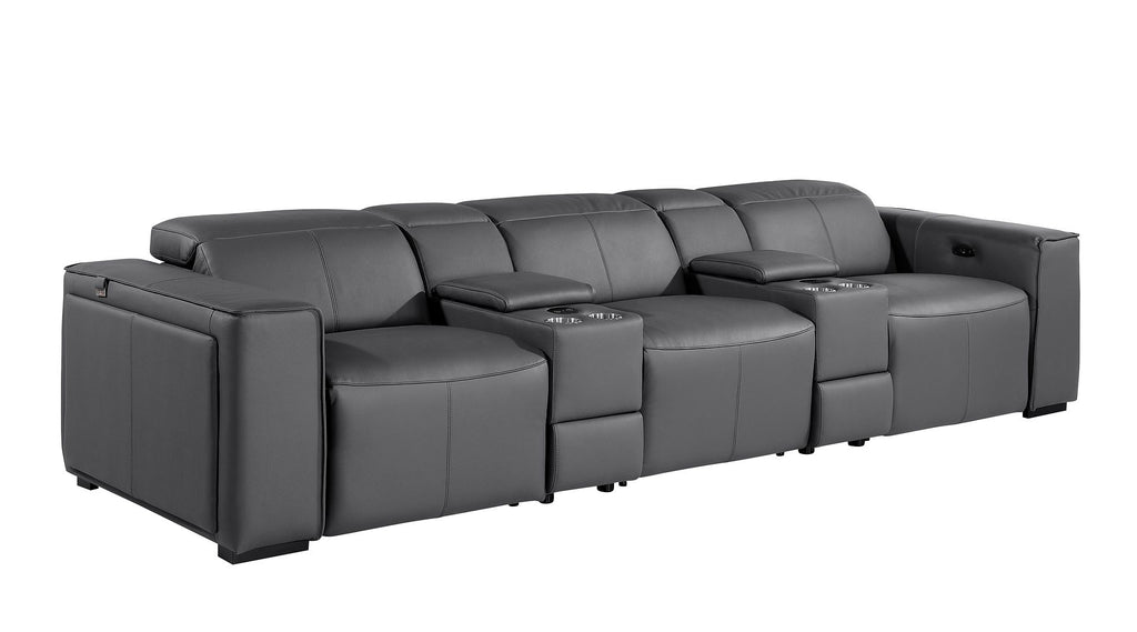1224 Divanitalia 5-Piece Modular Power Reclining Sofa in Top Grain Italian Leather with 3 Power Recliners & Power Headrests - Dark Grey - SKU 1224-DK-GREY-5.3-HT - view 4