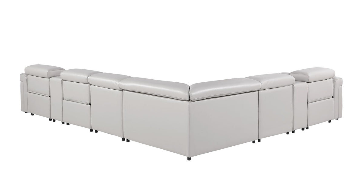 1126 Divanitalia 8-Piece L-Shaped Sectional Sofa in Top Grain Italian Leather with 3 Power Recliners & Power Headrests - Light Grey - SKU 1126-LT-GREY-SEC-8PC-3PWR-SECTIONAL-GROUP - view 6