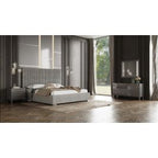 Eastern King Splendor - Silver & Grey Velvet Upholstered Platform Bed Set