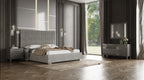 Eastern King Splendor - Silver & Grey Velvet Upholstered Platform Bed Set