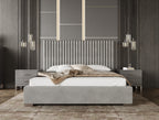 Eastern King Splendor - Silver & Grey Velvet Upholstered Platform Bed Set