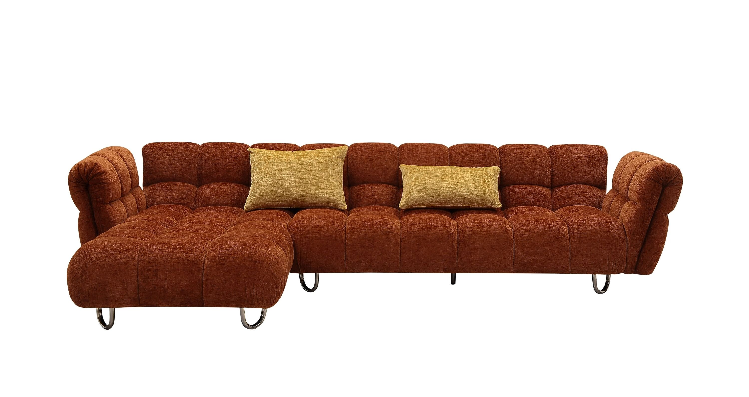 Divani Casa Jacinda - Modern Burnt Orange Fabric Left Facing Sectional Sofa + 2 Yellow Pillows - Free White Glove Delivery fo LA customers i