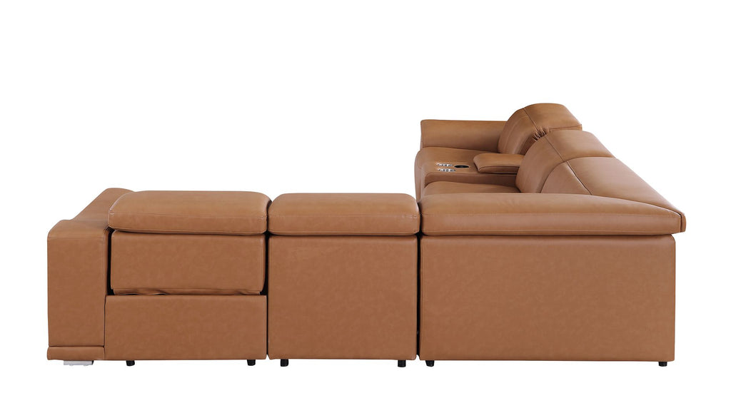 9762 Divanitalia 6-Piece L-Shaped Top Grain Italian Leather Sectional Sofa with 3 Power Recliners