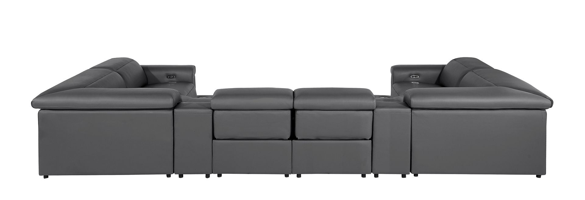 1126 Divanitalia 8-Piece U-Shaped Sectional Sofa in Top Grain Italian Leather with 4 Power Recliners & Power Headrests