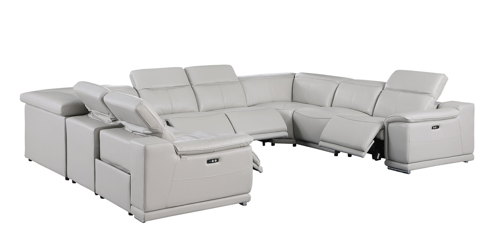 9762 Divanitalia 8-Piece U-Shaped Top Grain Italian Leather Sectional Sofa with 4 Power Recliners