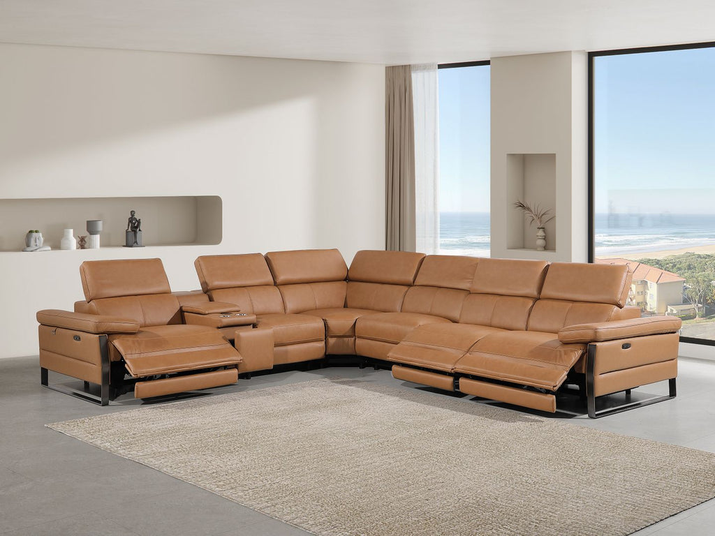 1246 Divanitalia 7-Piece L-Shaped Modular Power Reclining Sectional Sofa with 3 Power Recliners and Power Headrests - Top Grain Italian Leather