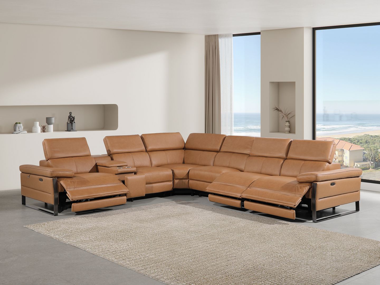 1246 Divanitalia 7-Piece L-Shaped Modular Power Reclining Sectional Sofa with 3 Power Recliners and Power Headrests - Top Grain Italian Leather