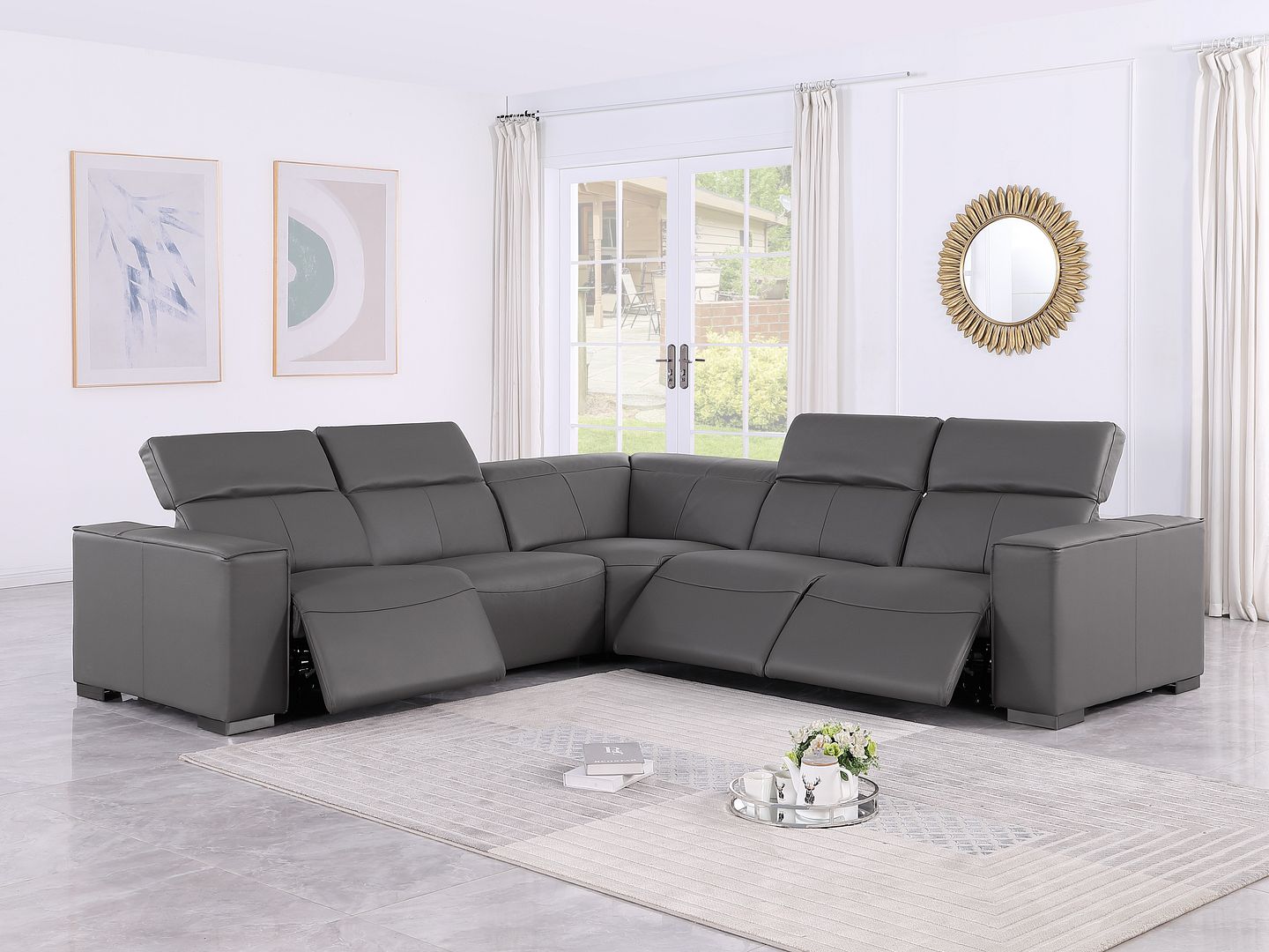 1208 Leather Reclining Set - Sofa & Loveseat with 4 Power Recliners