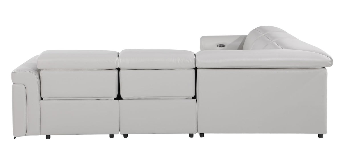 1126 Divanitalia 5-Piece L-Shaped Sectional Sofa in Top Grain Italian Leather with 3 Power Recliners & Power Headrests - Light Grey - SKU 1126-LT-GREY-SEC-5PC-3PWR-SECTIONAL-GROUP - view 6