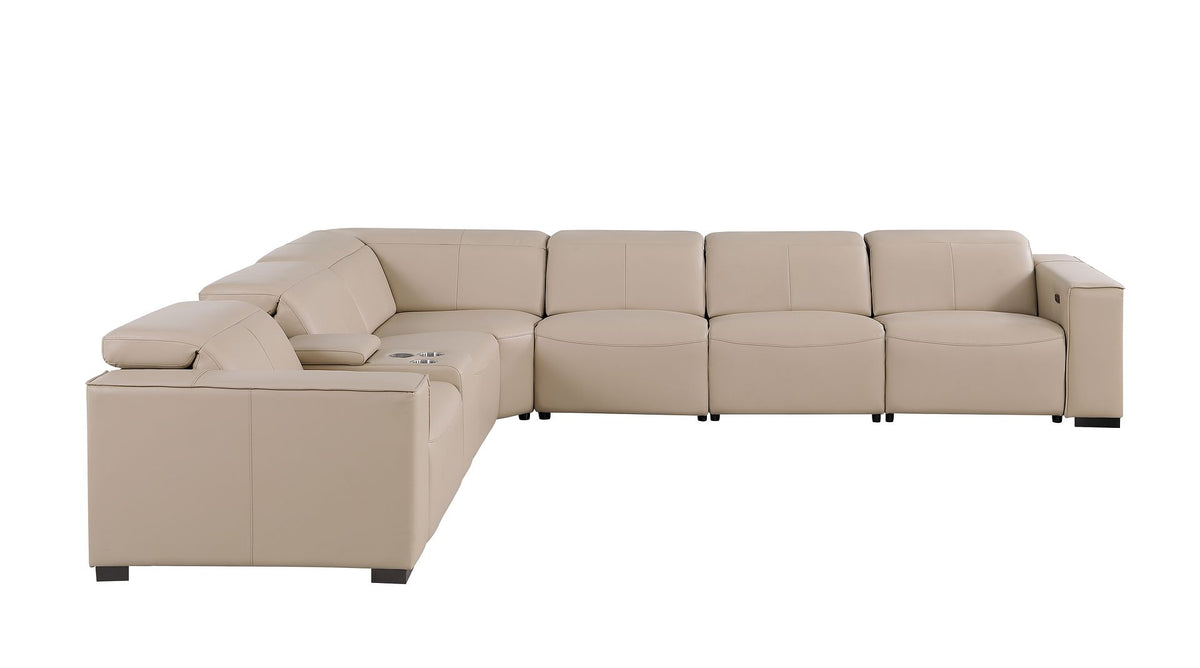 1208 7 Piece L-Shaped Leather Reclining Sectional Sofa with 4 Power Recliners - Beige - SKU 1208-BEIGE-7PC-4PWR-SECTIONAL-GROUP - view 5