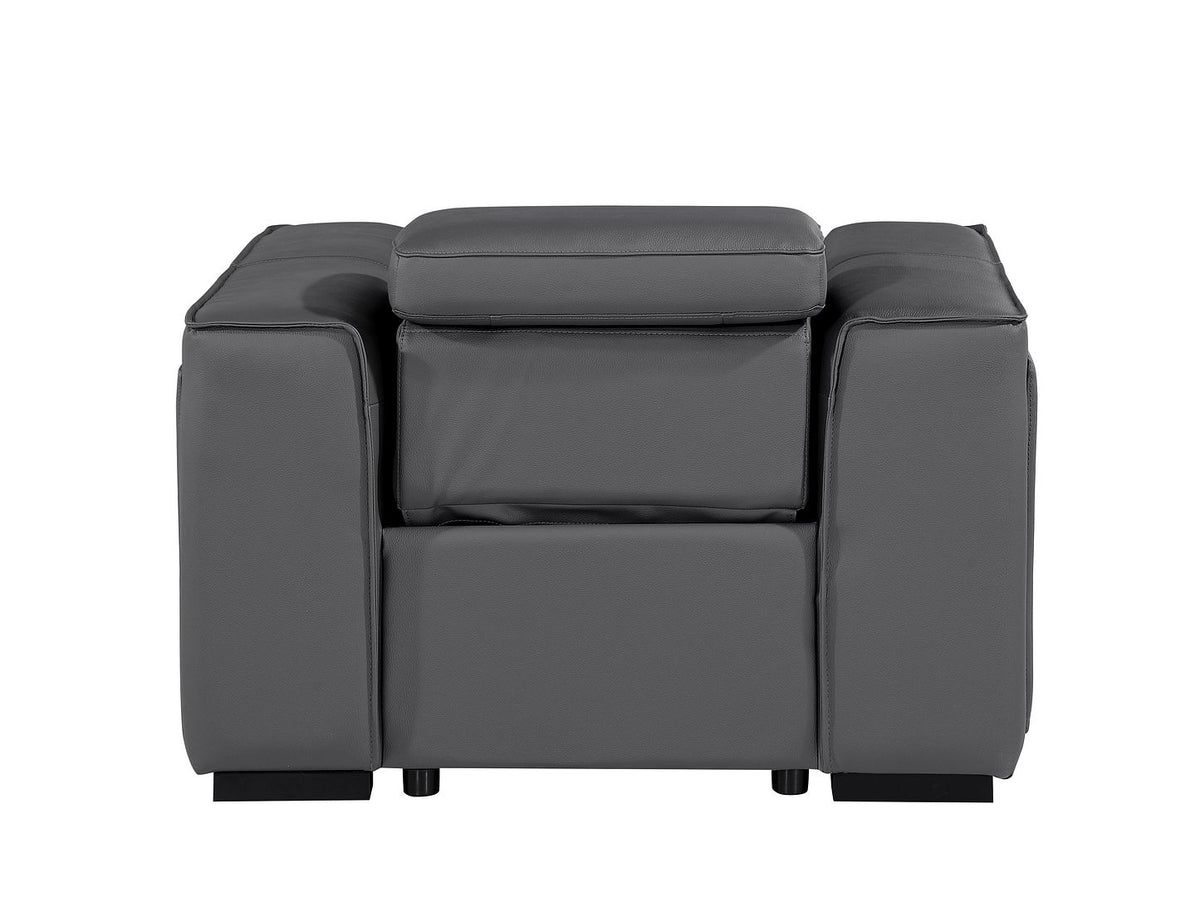1126 Divanitalia Top Grain Italian Leather Power Reclining Chair with Power Headrests - Dark Grey - SKU 1224-DK-GREY-CH - view 7