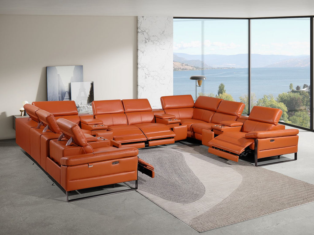 1246 Divanitalia 12-Piece U-Shaped Modular Power Reclining Sectional Sofa with 4 Power Recliners and Power Headrests - Top Grain Italian Leather - Camel - SKU 1246-CAMEL-12PC-4PWR-U-SECTIONAL - view 2