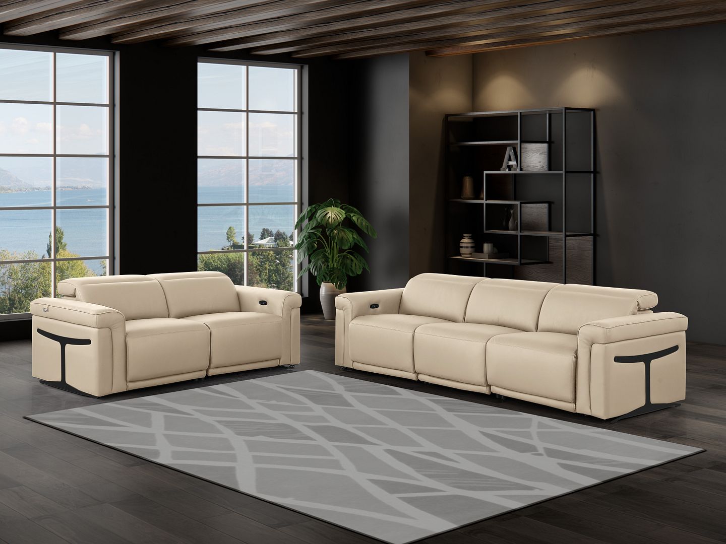 1126 Divanitalia 5-Piece Modular Power Reclining Sofa and Loveseat Set in Top Grain Italian Leather with 4 Power Recliners & Power Headrests - Beige