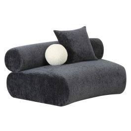 Simpson - Contemporary Dark Grey Fabric Curved Modular Armless Seat with Throw Pillows