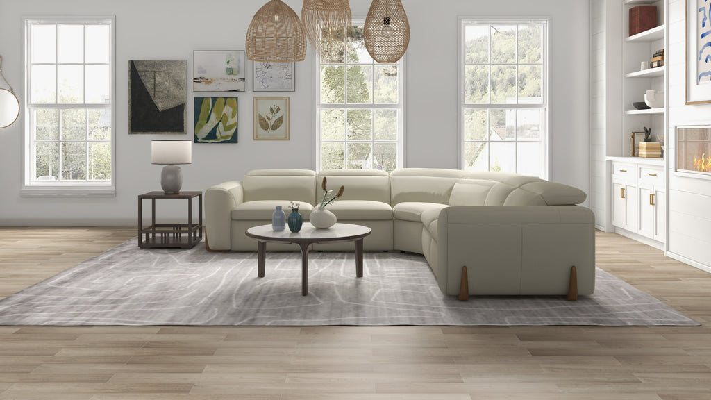 Conrad - Modern Beige Fabric Sectional Sofa With 3 Recliners