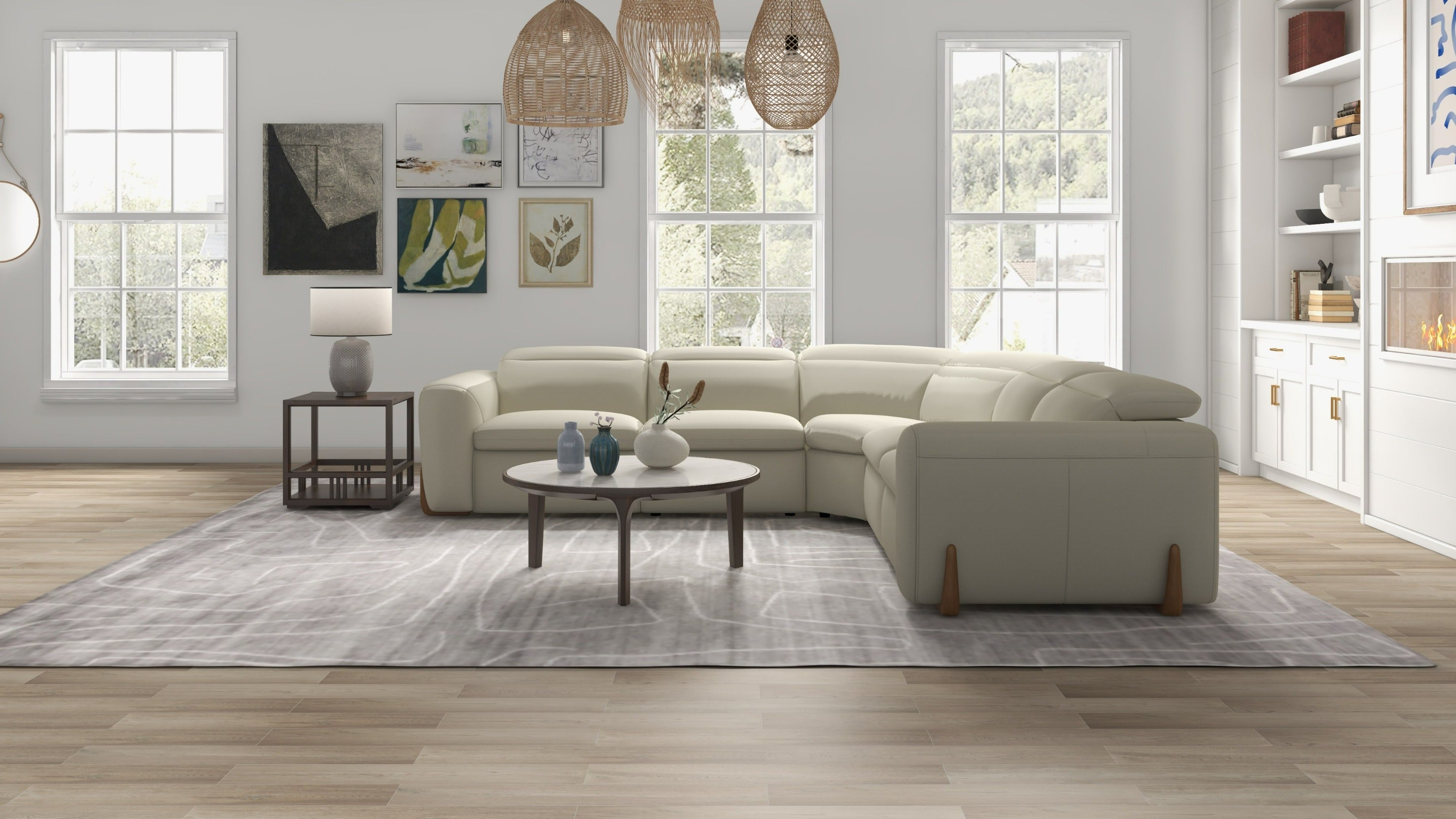 Conrad - Modern Beige Fabric Sectional Sofa With 3 Recliners