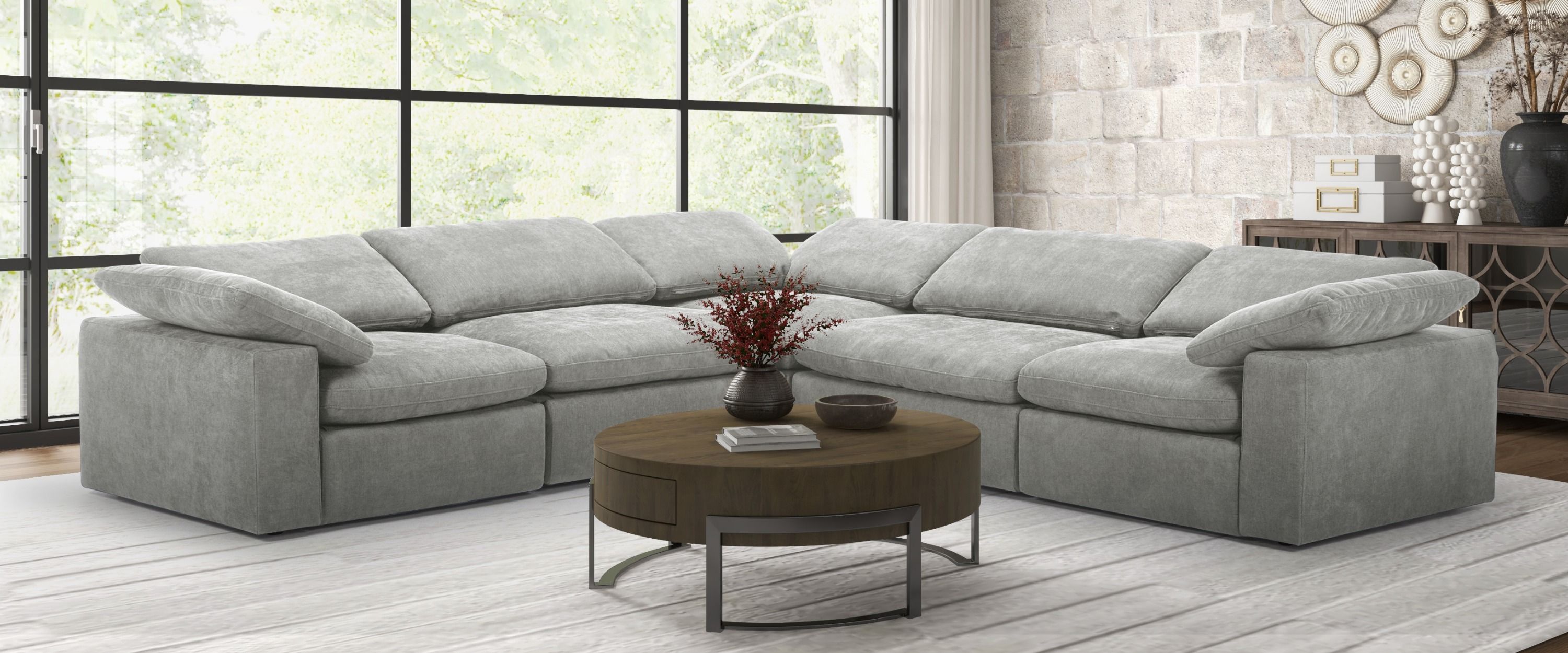 Divani Casa Corinth - Modern Gray Fabric Sectional Sofa with 3 Power Recliners, available in LA and free White Glove Delivery offered by Classic2odern store