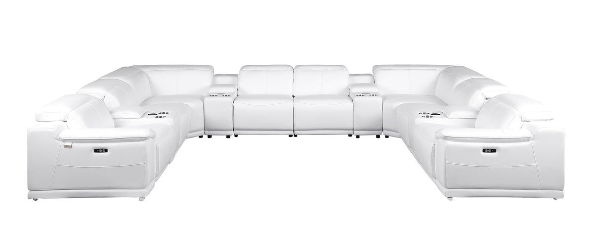 9762 Divanitalia 12-Piece U-Shaped Top Grain Italian Leather Sectional Sofa with 4 Power Recliners - White - SKU 9762-WHITE-12PC-4PWR-U-SECTIONAL-GROUP - view 3
