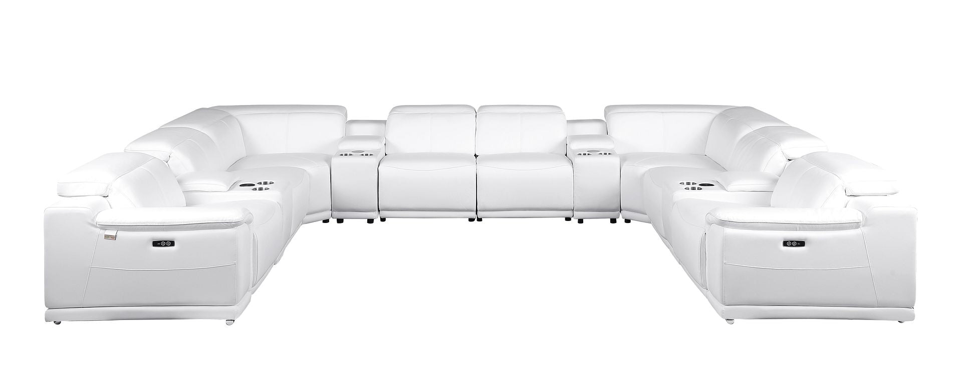 9762 Divanitalia 12-Piece U-Shaped Top Grain Italian Leather Sectional Sofa with 4 Power Recliners