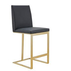 Frankie - Modern Dark Grey Vegan Lether + Antique Brass Counter Stool