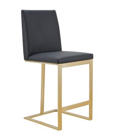Frankie - Modern Dark Grey Vegan Lether + Antique Brass Counter Stool
