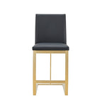 Frankie - Modern Dark Grey Vegan Lether + Antique Brass Counter Stool